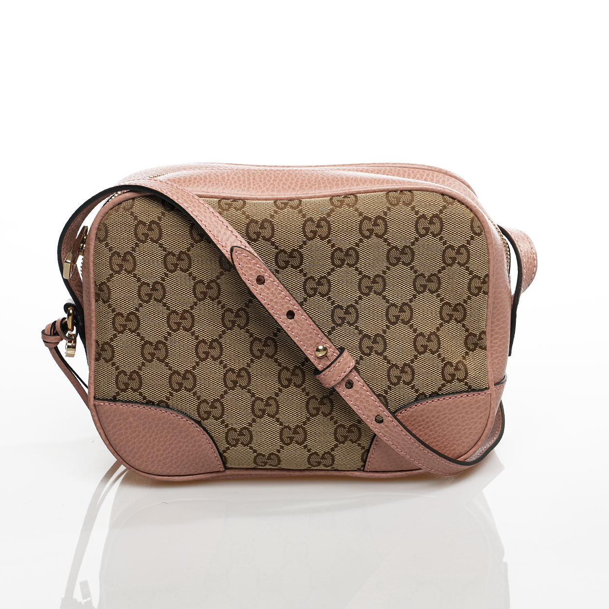 Gucci - GG Supreme Canvas&Pink Leather Bree Crossbody Bag